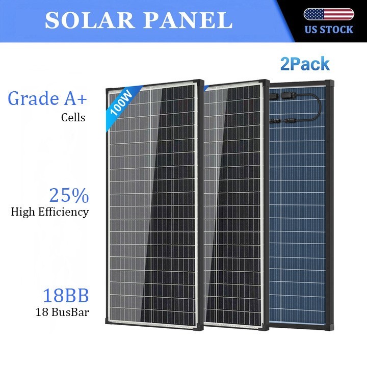 Bifacial 2Pack 100W Monocrystalline Solar Panel 18V 18BB N-Type PV Home Battery