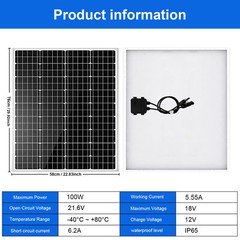100W Watt 12V Monocrystalline Solar Panel 9BB Cell For RV Camping Home Off Grid