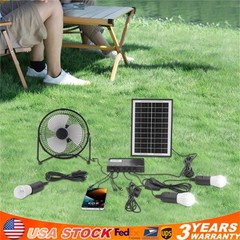 Solar Lighting & Fan Kits with 3 Bulbs USB Charging for Home Outdoor Camping
