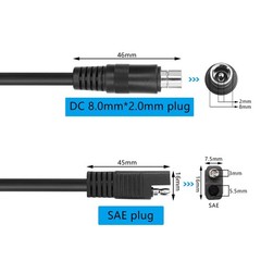 24V DC8mm to SAE Extension Cable DC 8.0mm x 2.0mm Male Plug to SAE Solar Adap…