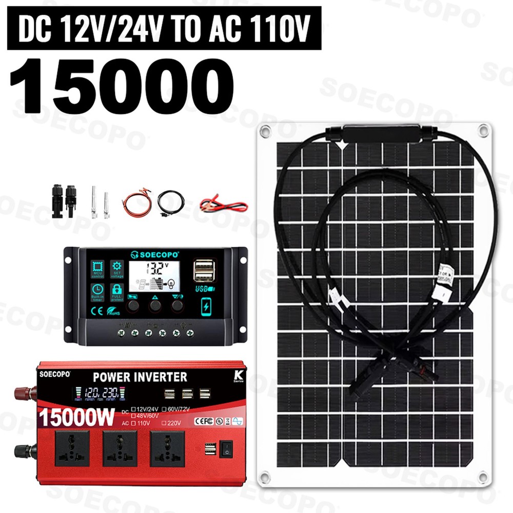 SOECOPO 15000W Peak Solar System Kit Flexible Panel 100A Controller