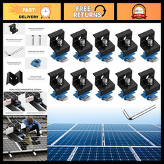 10pcs Solar Panel End Clamps, Aluminum Mounting Brackets Kit for Metal/Tin/Flat