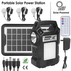 New Solar Power Backup Station with Flashlight & 3 Lighting Bulbs for Camping