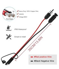 10AWG Solar Extension Cable 30cm SAE PV Wire w/ 2x Polarity Reverse Adapters