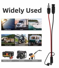 Solar Extension Cable – 10AWG, 30cm with 2 SAE Polarity Reverse Adapters