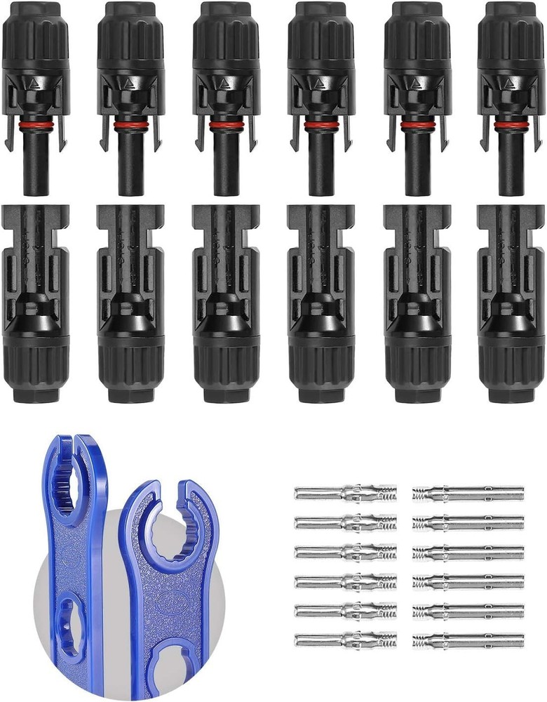 12PCS Solar Panel Cable Connectors MC4 Male Female 10AWG w/ Spanners Waterproof