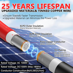 2×50 Feet Solar Panel Extension Cable 10AWG Waterproof Connectors for RV PV