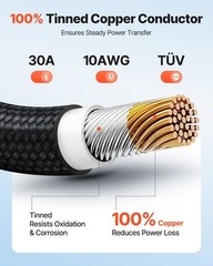 Solar Panel Extension Cable 30ft, 10AWG Tinned Copper, XLPE Insulated, MC4