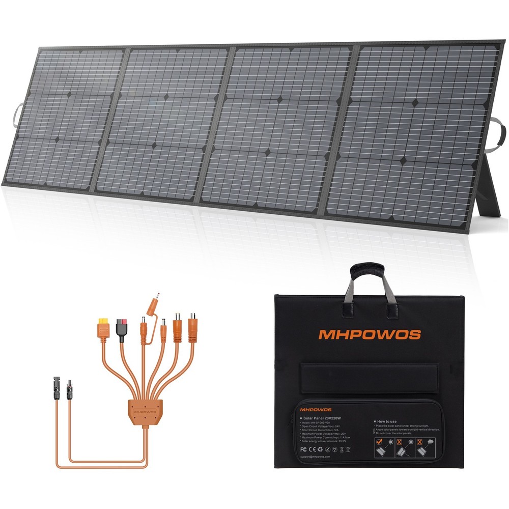 MHPOWOS Portable Foldabel Solar Panel 220W 20V Lightweight IP67 for RV Van Life