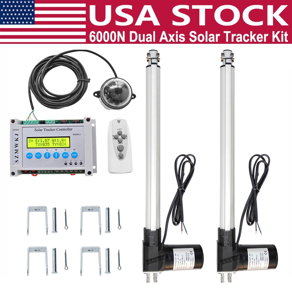Solar Panel Tracker Dual Axis W/ LCD Controller W/ 2X18″ 6000N Linear Actuators