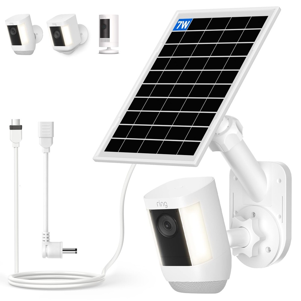 Solar Panel and 2-in-1 Wall Mount for Ring Cam, 7W Solar Charger Compatible w…