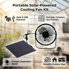 Solar Powered Cooling Fan Kit 5W Solar Panel USB Powered Silent Mini Fan for Out
