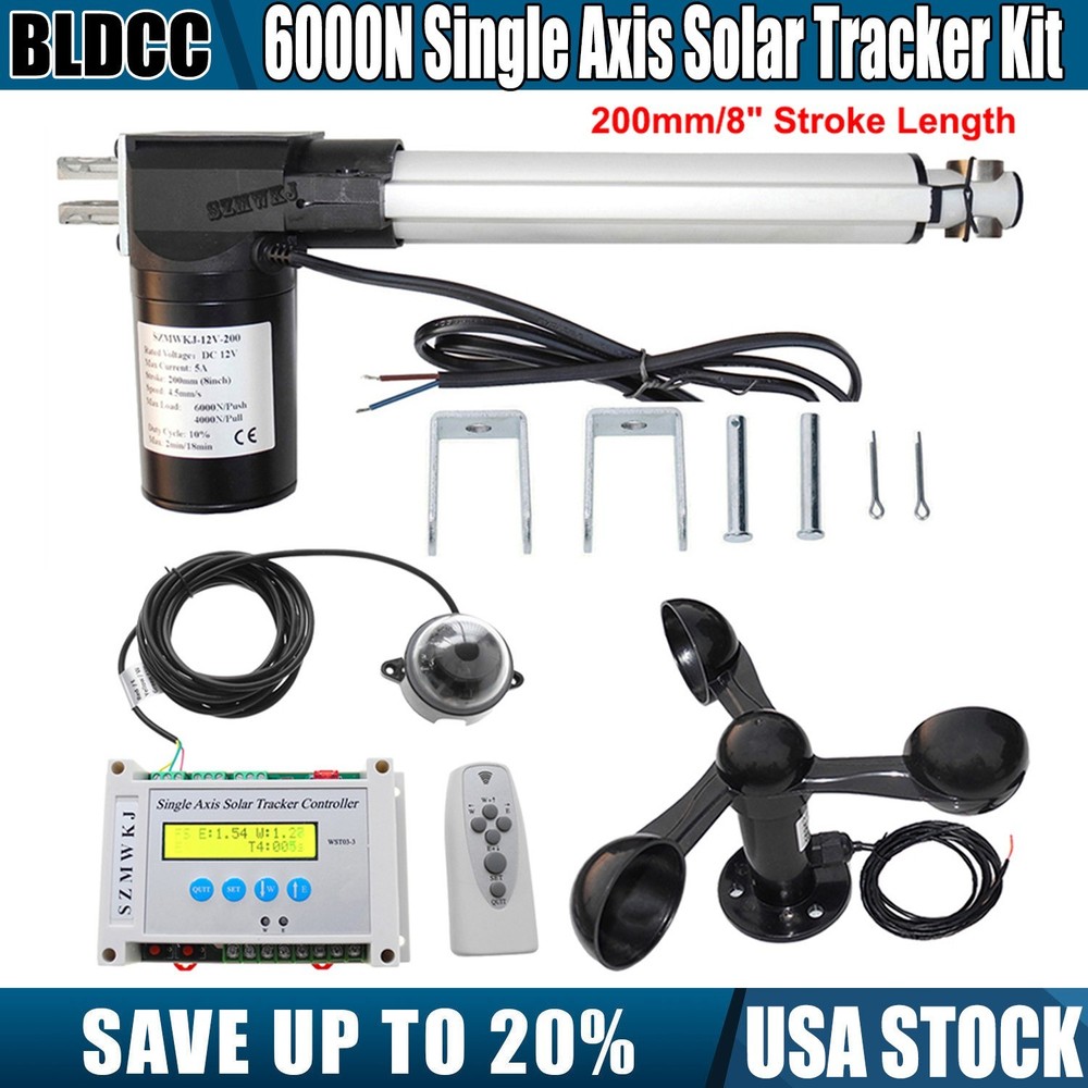 6000N LCD Single Axis Solar Sun Track Kits -12V 8″ Linear Actuator W/ Anemometer