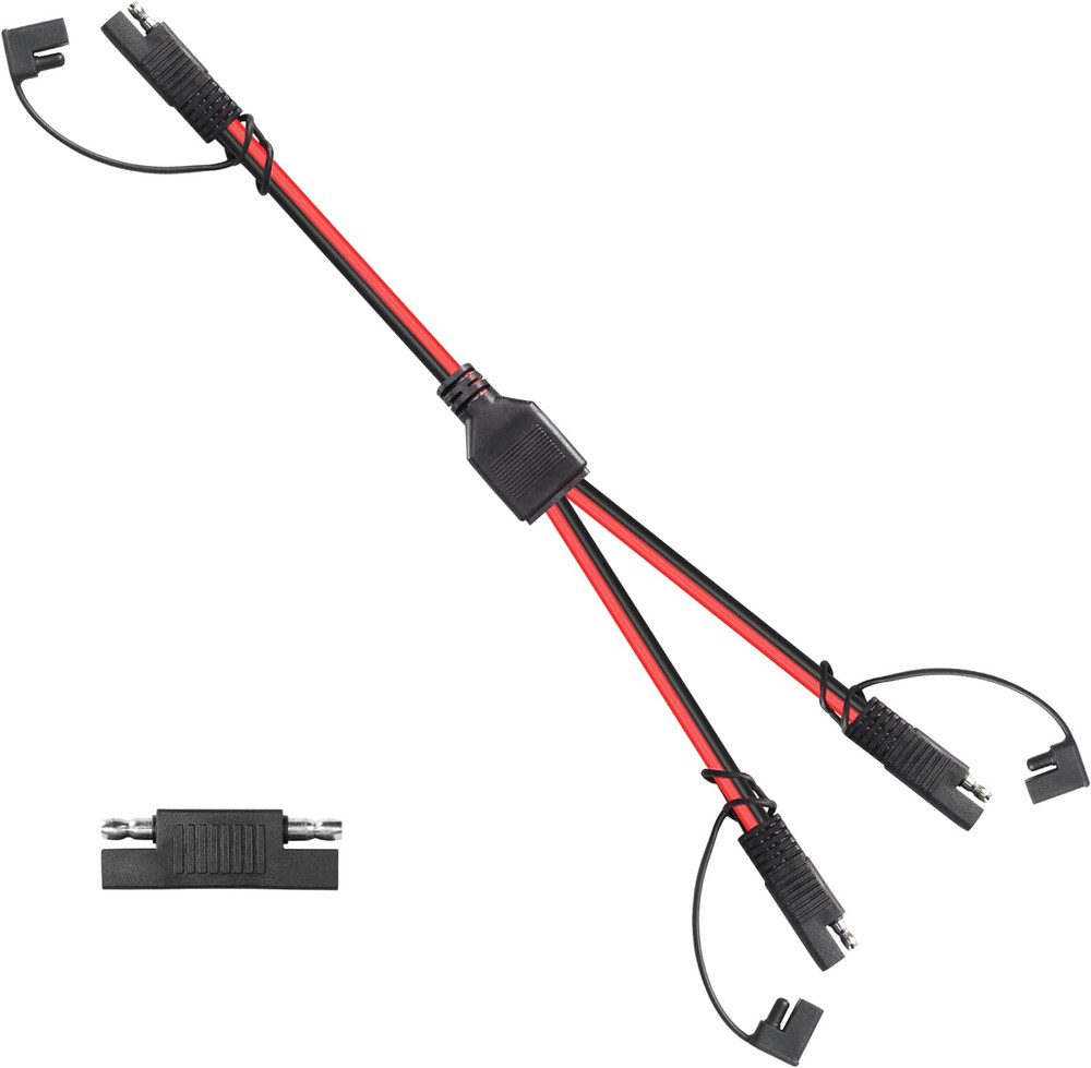 12AWG SAE Y Splitter 1 to 2 Extension Cable with Waterproof Cap 1Ft SAE to 2 SAE
