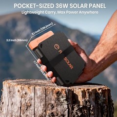36W Ultra-Portable Solar Panel Charger with Quick Charge, USB-A & USB-C E-36W