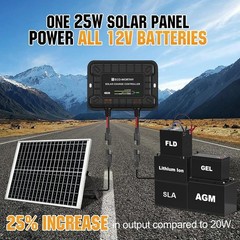 25W 12V Solar Battery Trickle Charger Maintainer, Waterproof Solar Panel + Adjus