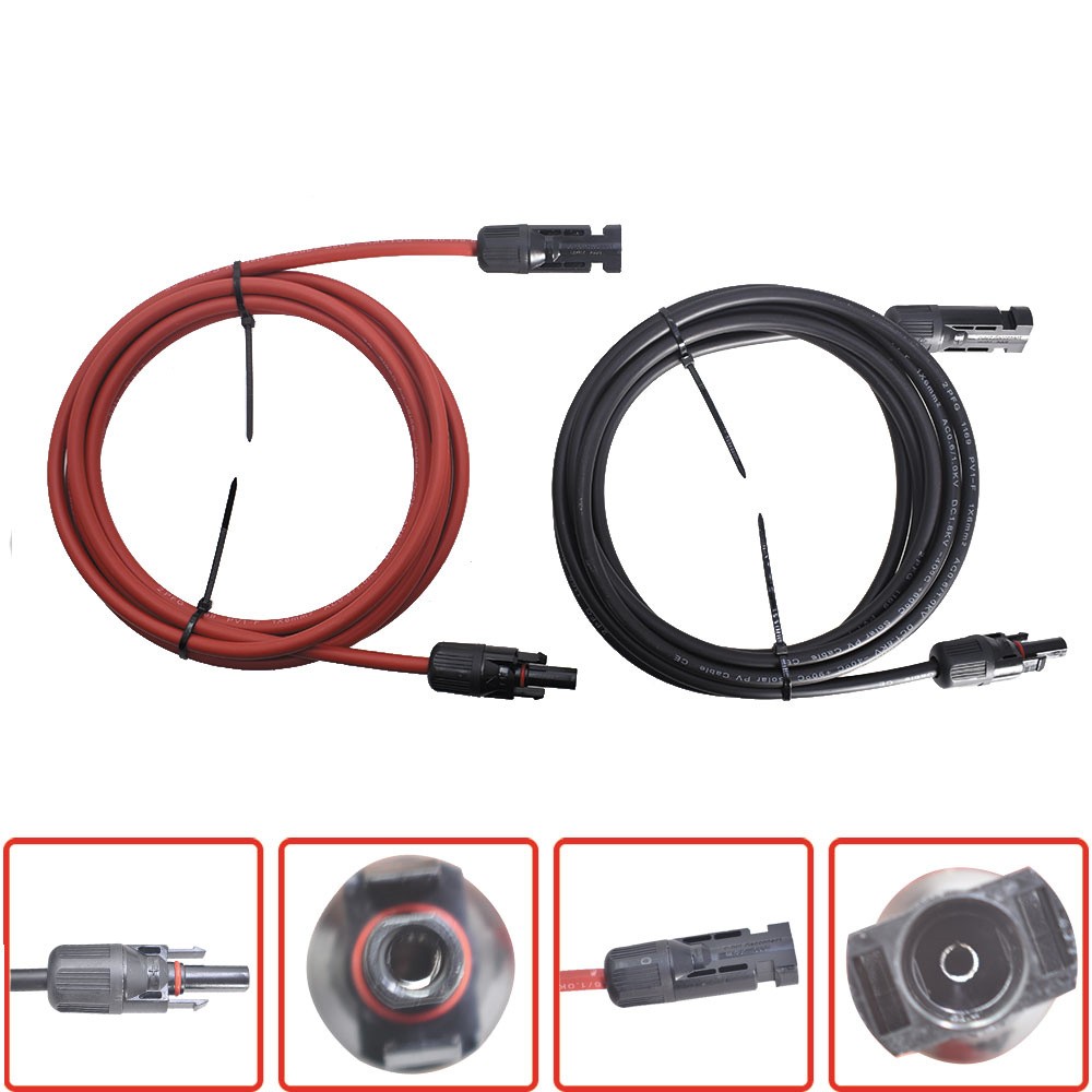 1 Pair 10 Feet Black + Red Solar Panel Extension Cable 10AWG Wire Connector