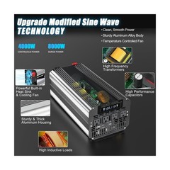4000 Watt Power Inverter, Car Inverter 12V DC to 110V/120V AC Converter with …