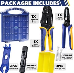 haisstronica 25PCS Solar Crimping Tool Kit, 20 Pairs MC4 Blue, Yellow