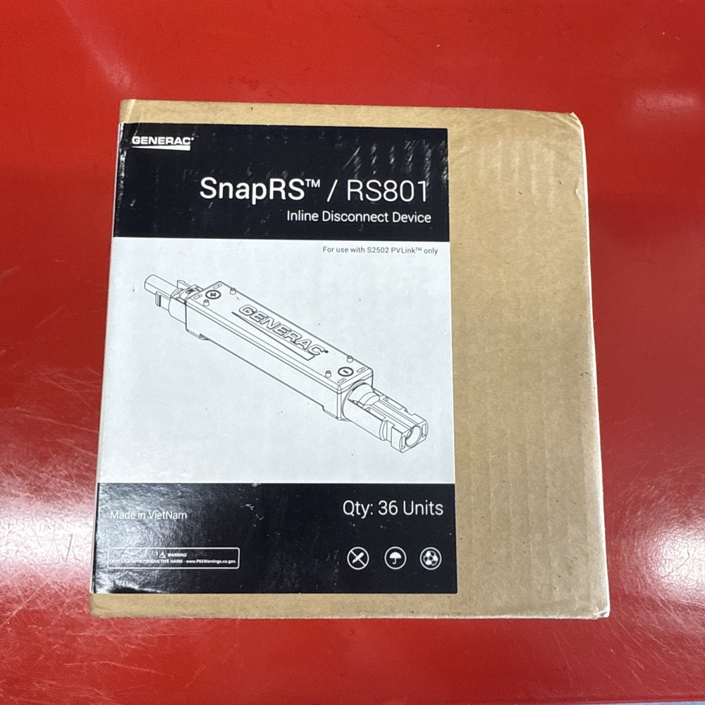 Generac SnapRS RS801 Inline Disconnect Device Brand New Sealed Box Of 36 Units