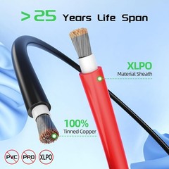 Solar Panel Wire 50Ft Black and 50Ft Red Kit, 10AWG (6mm²) Solar Panel Extension