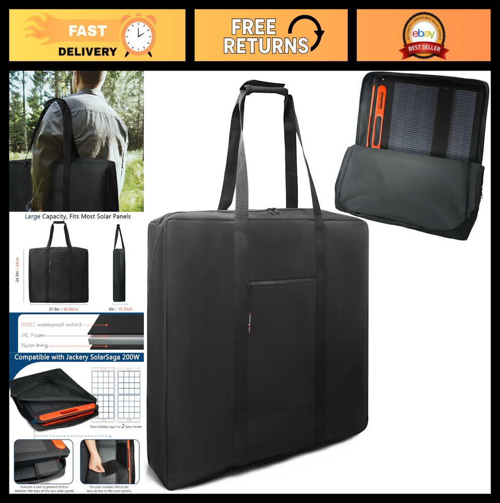 Padded Solar Panel Travel Bag for 100W/200W, Portable Storage Case, Fits SolarSa