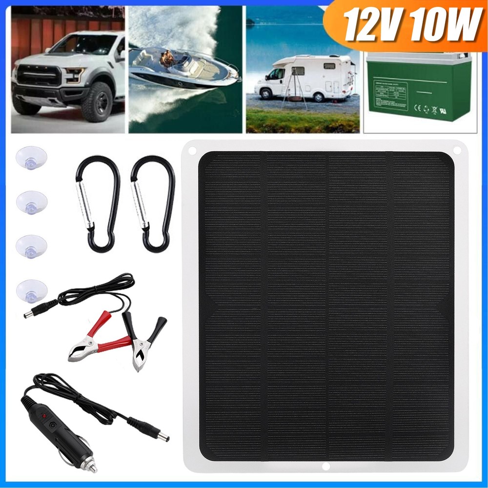 10W Solar Panel 12V Trickle Charger Battery Charger Kit Maintainer Car RV Boat
