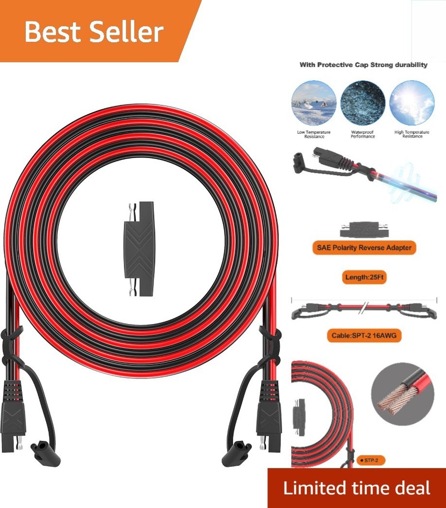 12FT 16AWG SAE Cable for Battery Maintenance and Solar Panels—Durable & Reliable