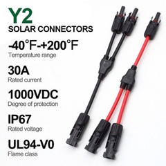 2 Pair Solar Connectors Y Branch Parallel PV Adapter Cable Wire Plug Connector