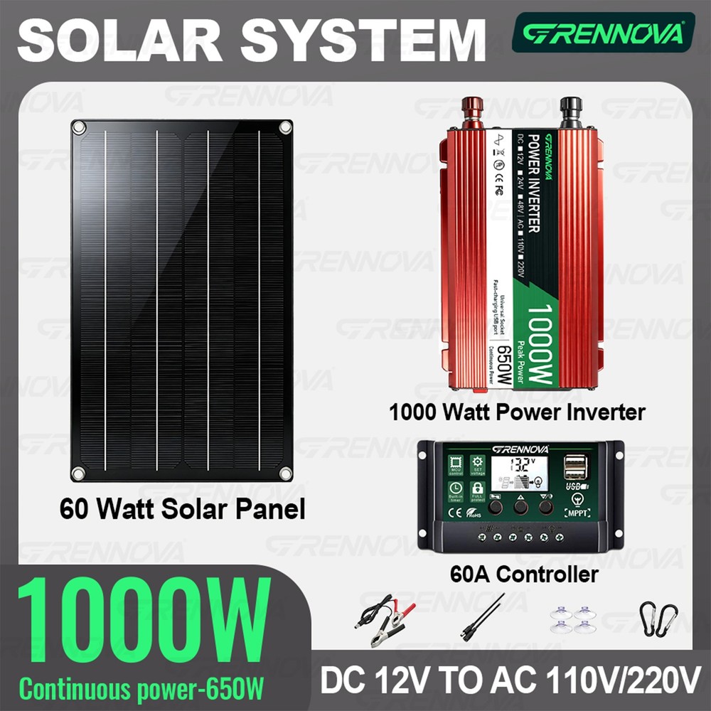 Grennova 1000W Off-Grid Solar System 60W Panel 60A MPPT Dual Voltage Inverter