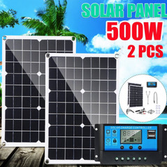 2PCS 500W Solar Panel Kit Dual USB Power 60A Controller Battery Charger Caravan