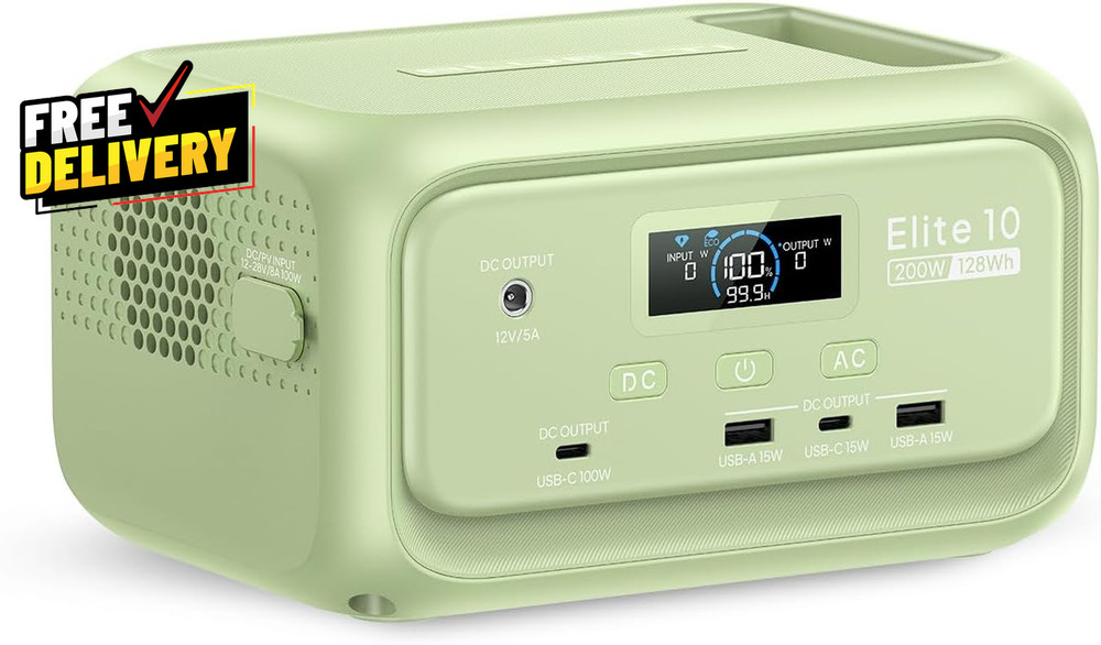 Elite 10 Mini Portable Power Station 128Wh LiFePO4 200W AC Solar Generator