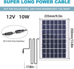 12V Solar Panel with 6 Optional Adapter Plugs,10W Solar Panel Battery Charger…