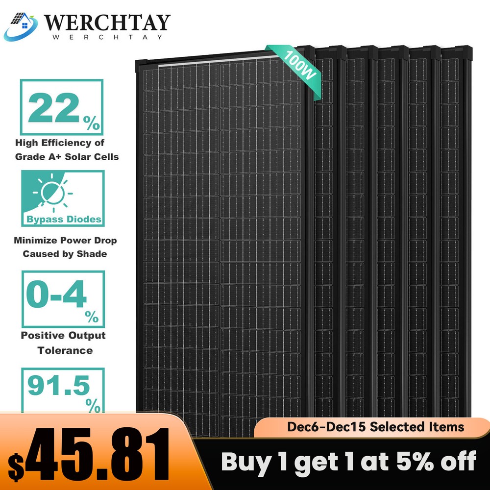 12V 100W 200W 300W 400W 1000W Monocrystalline Solar Panel Home RV Off-Grid Power
