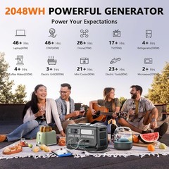 ALLWEI Portable Power Station Solar Generator 2400W 2048Wh with 200W Solar Panel