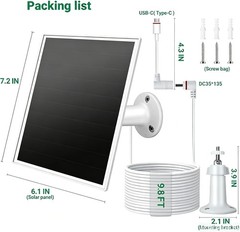 Solar Panel for Ring Camera, 6W Solar Charger with USB-C & Barrel Plug for Ring