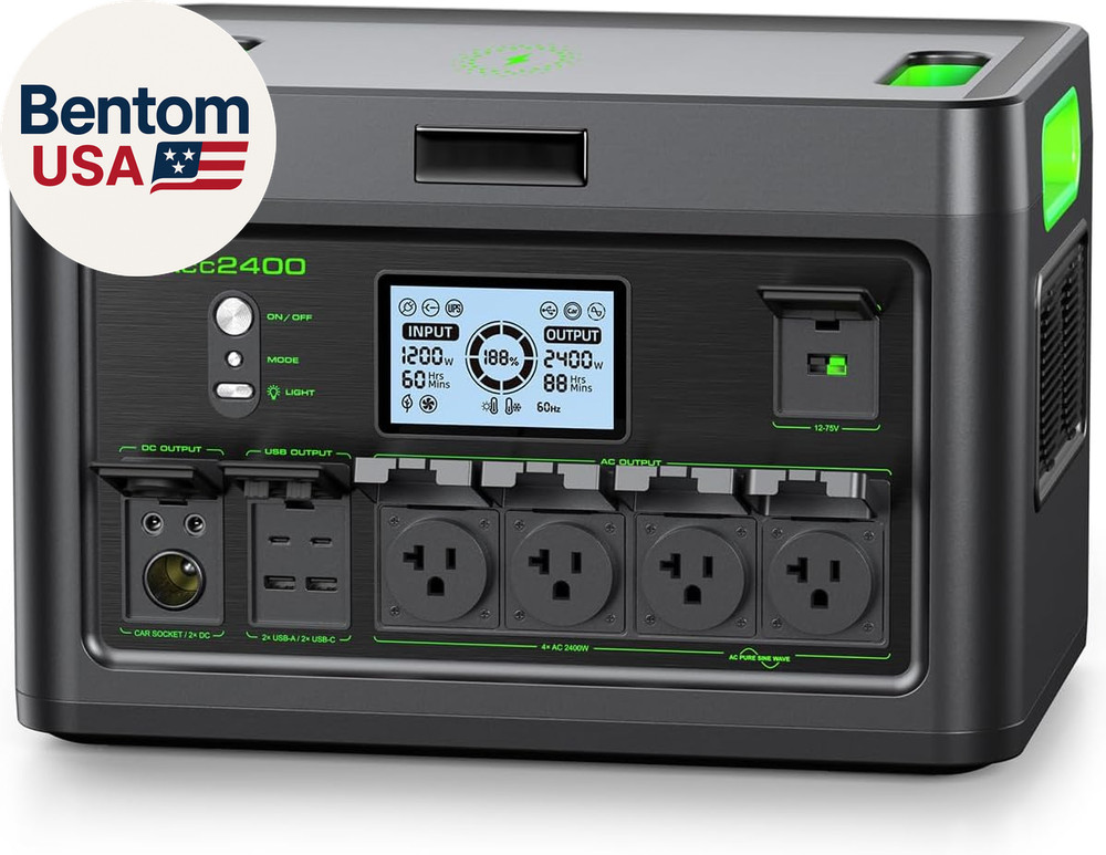 Portable Power Station 2400W Solar Generator, 1843Wh UPS Home Battery Backup, Li