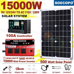15000W Solar Power Kit with Accessories | 500W Panel + Controller + Inverter