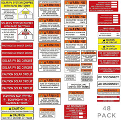 48 Pack PV Solar System Install Label Kit,Photovoltaic Safety Stickers,Photovolt