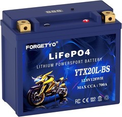 Lithium Motorcycle Battery, Forgetyo YTX20L-BS LiFePO4 Battery, 12V 10AH 700A…