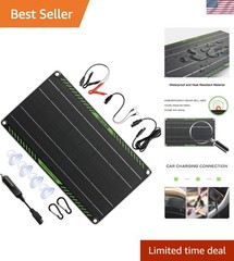 Portable 12V Solar Battery Charger with Alligator Clips & Cigarette Lighter Plug
