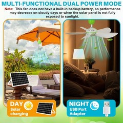 2 Set Solar Ceiling Fan Kit W/ 15w Panel USB Hanging Fan 15.74» Dual Power
