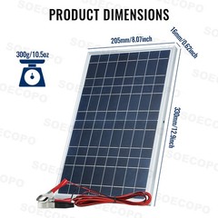 100W 18V Portable Solar Panel 12V Car RV Boat Battery Charger Clips