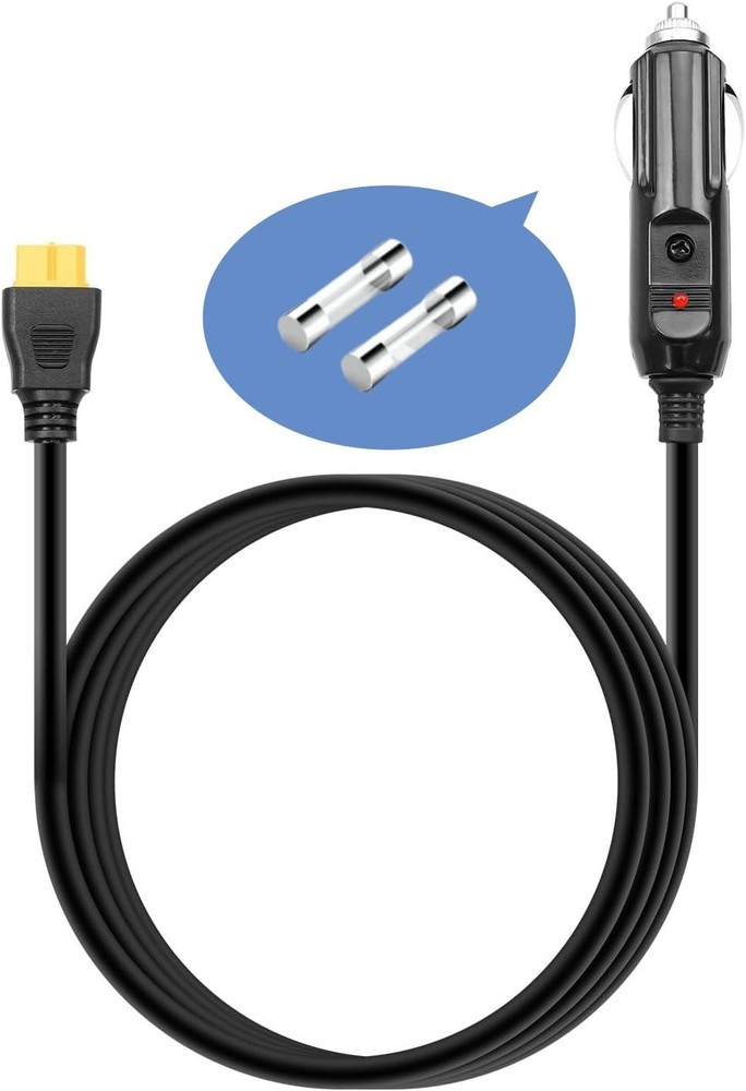 6.8FT Portable12V/24V Car Charger Suitable Compatible Ecoflow black