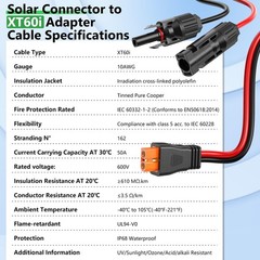 10FT 10AWG Solar Extension Cable XT60i Adapter for Power Station, Generator, RV