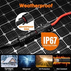 50 ft Solar Extension Cable 10AWG with Waterproof Connectors Pair