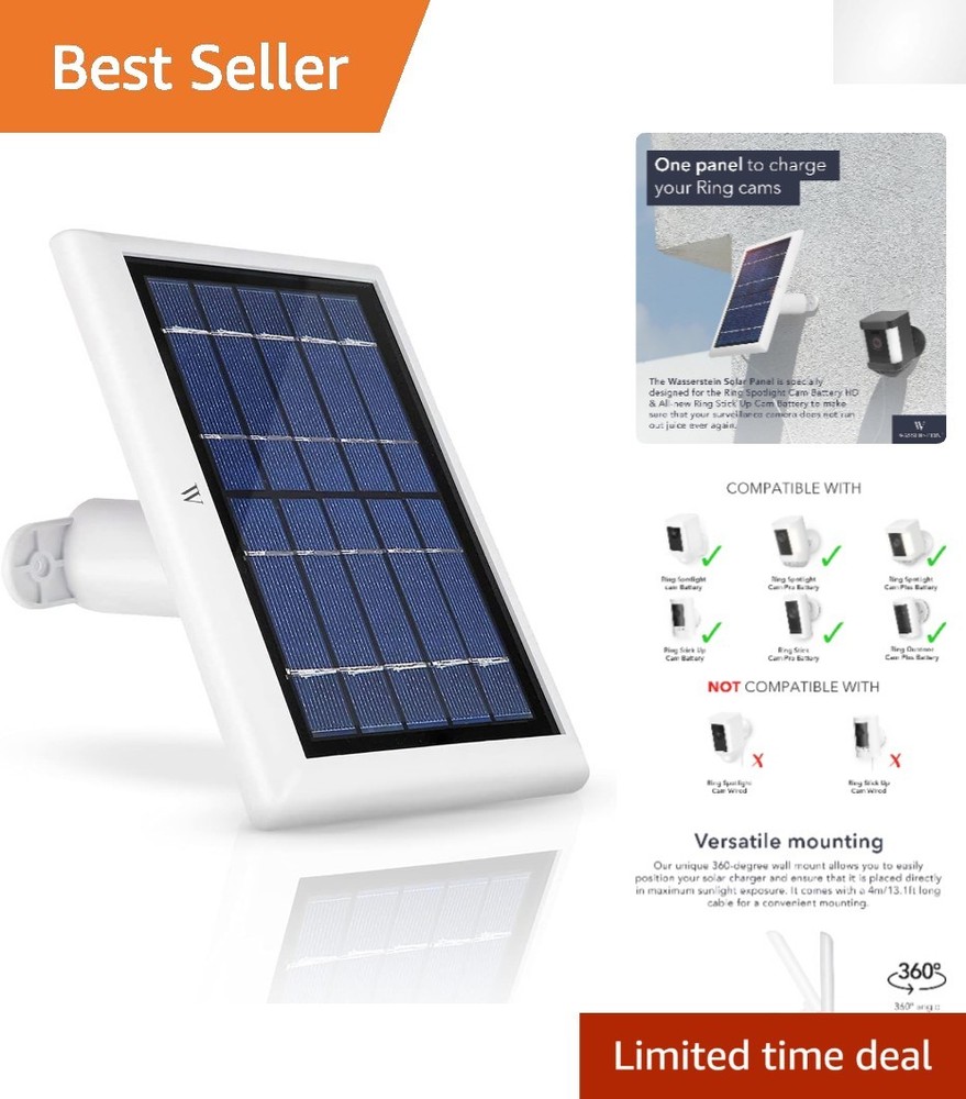 360° Adjustable Solar Panel Charger for Ring Cameras – Effortless Installation