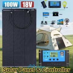 Portable 100W Flexible Solar Panel Kit RV Camping Off-Grid Rooftop w/ Controller