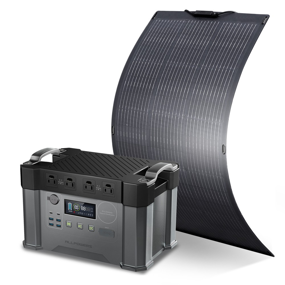 ALLPOWERS 2400W Portable Power Station Generator 100W Flexible Mono Solar Panel