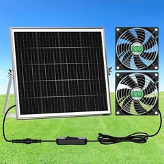 20W Waterproof Solar Powered Chicken Coop Fan Kit 2 Outdoor Greenhouse Cooling